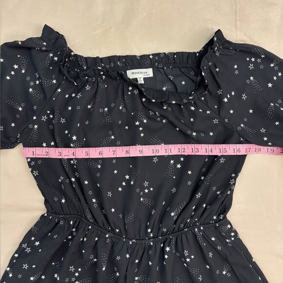 Monteau Women's Black and White Off the Shoulder Stars Shorts Romper Size XL - Picture 5 of 7